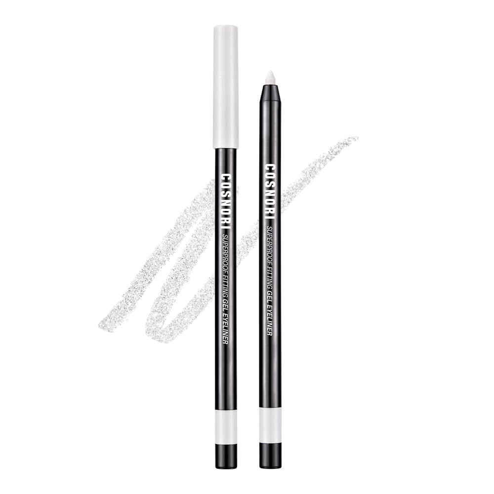 COSNORI Super Proof Fitting Gel Eyeliner 06 Shine Snow - Smudge-Proof, Ultra Creamy Eyeliner Pencil with Sharpener, Soft Drawing Multi-Use Eyeliner, Waterproof, Glittering White Pearl, 0.014oz (0.4g)