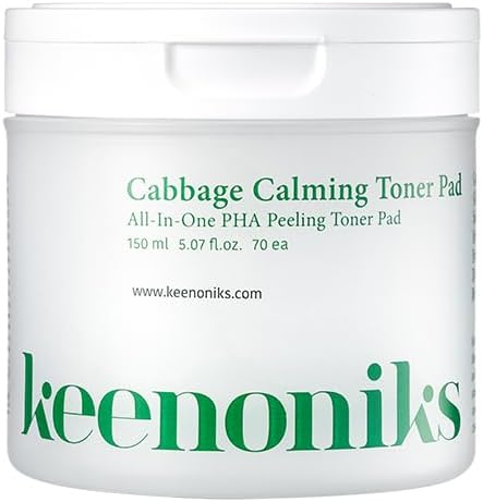 keenoniks Cabbage Calming Toner Pads – PHA Exfoliating & Cooling Facial Wipes with 150,000ppm Cabbage Extract for Redness Relief & Pore CareㅣKorean Skincareㅣ70 Pads (5.07Oz)