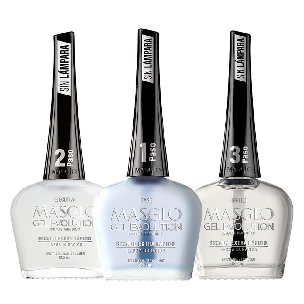 MASGLO Gel Evolution – Set of 3 Nail Polishes No UV/LED Lamp Needed, Fast-Drying, 12-Day Wear, 14-Free Formula, High-Gloss Finish, vegan (0.5 oz Each)