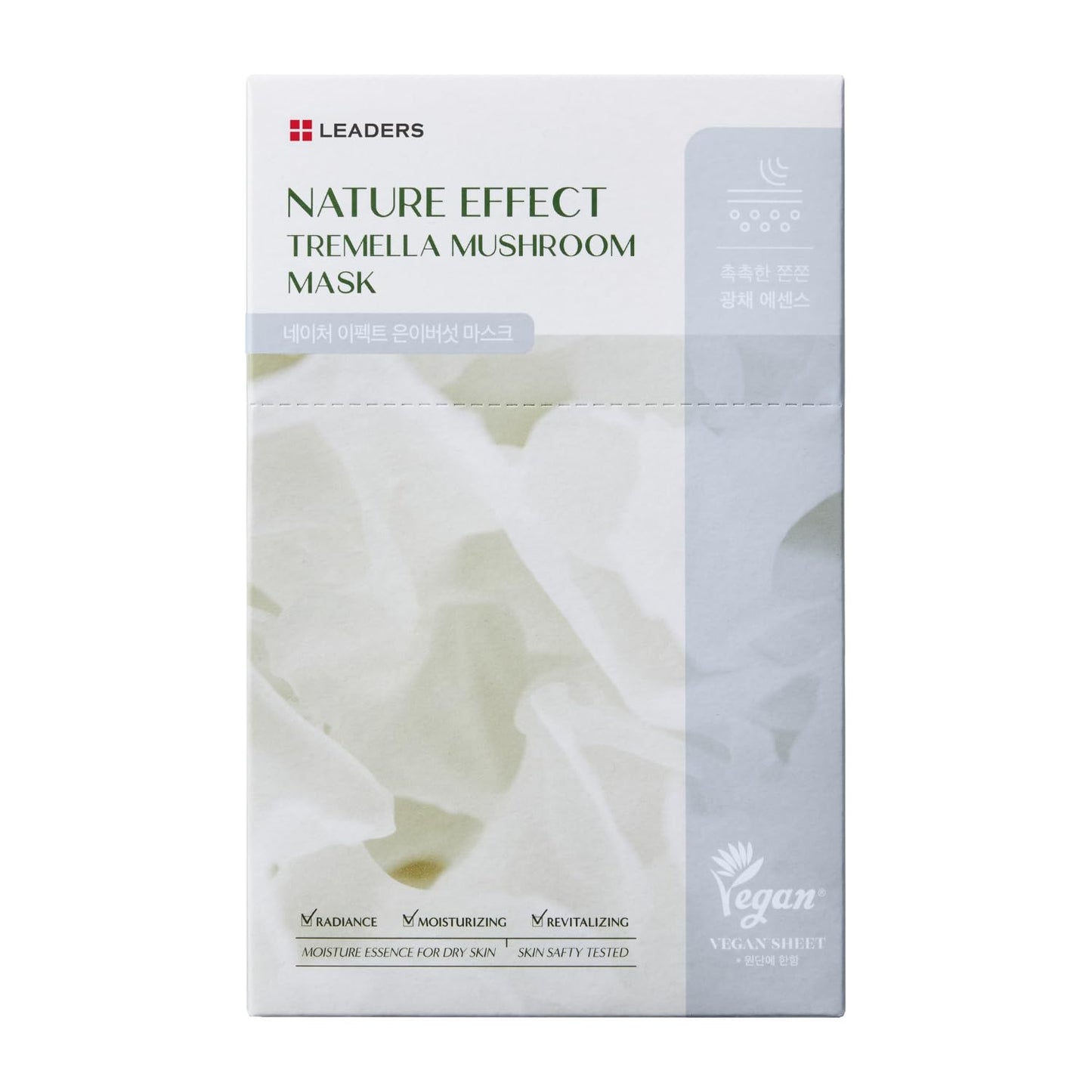 LEADERS Nature Effect Tremella Mushroom Mask - Hydrating & Elasticity Boosting Face Mask with Vegan Collagen, Moisturizing and Heals Dry Skin with Serum Content, Vegan Certified - 10 Sheets
