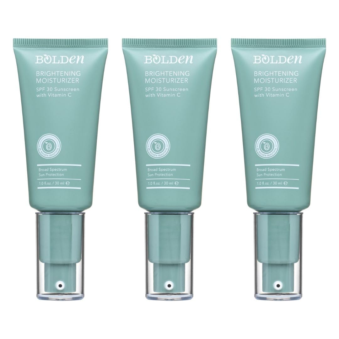 Bolden SPF 30 Brightening Face Moisturizer with Vitamin C | Broad Spectrum UVA/UVB Sunscreen | Applies Clear without Chalky Residue |1.0 FL Oz (Pack of 3)