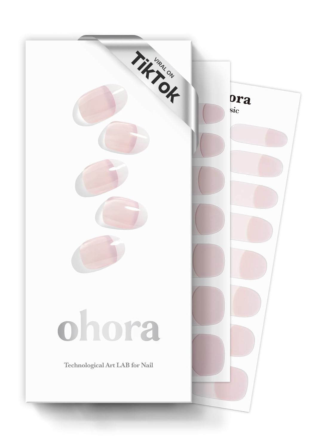 ohora Semi Cured Gel Nail Strips (N Essential French) - White, French, Works with Any UV/LED Lamps, Salon-Quality, Long Lasting, Easy to Apply & Remove - Includes 2 Prep Pads, Nail File & Wooden Stick