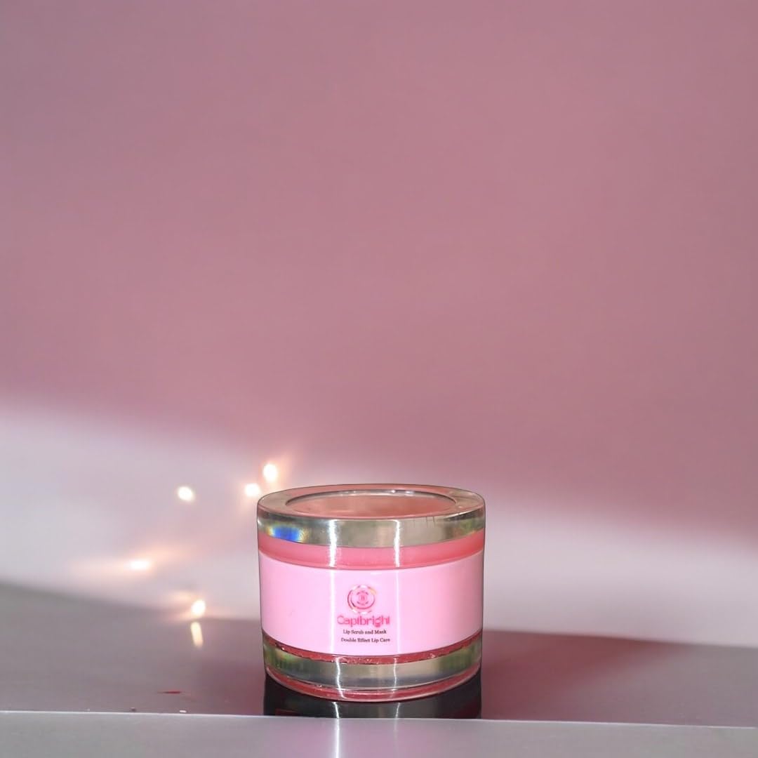 Double Effect Lip Scrub & Mask โ 2-in-1 Exfoliating Sugar Scrub & Hydrating Lip Balm | Enriched with Strawberry, Shea Butter, Vitamin E & C, Beeswax | Lip Care for Dry, Chapped Lips