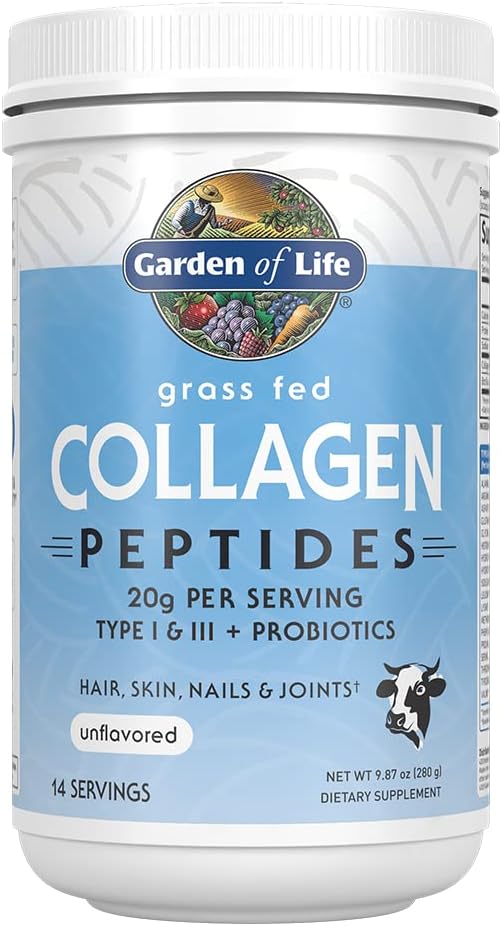 Garden of Life Grass Fed Collagen Peptides Powder Unflavored Collagen Powder for Women Men Hair Skin Nails Joints, Hydrolyzed Collagen Protein Supplements, Collagen for Women & Men, 14 Servings