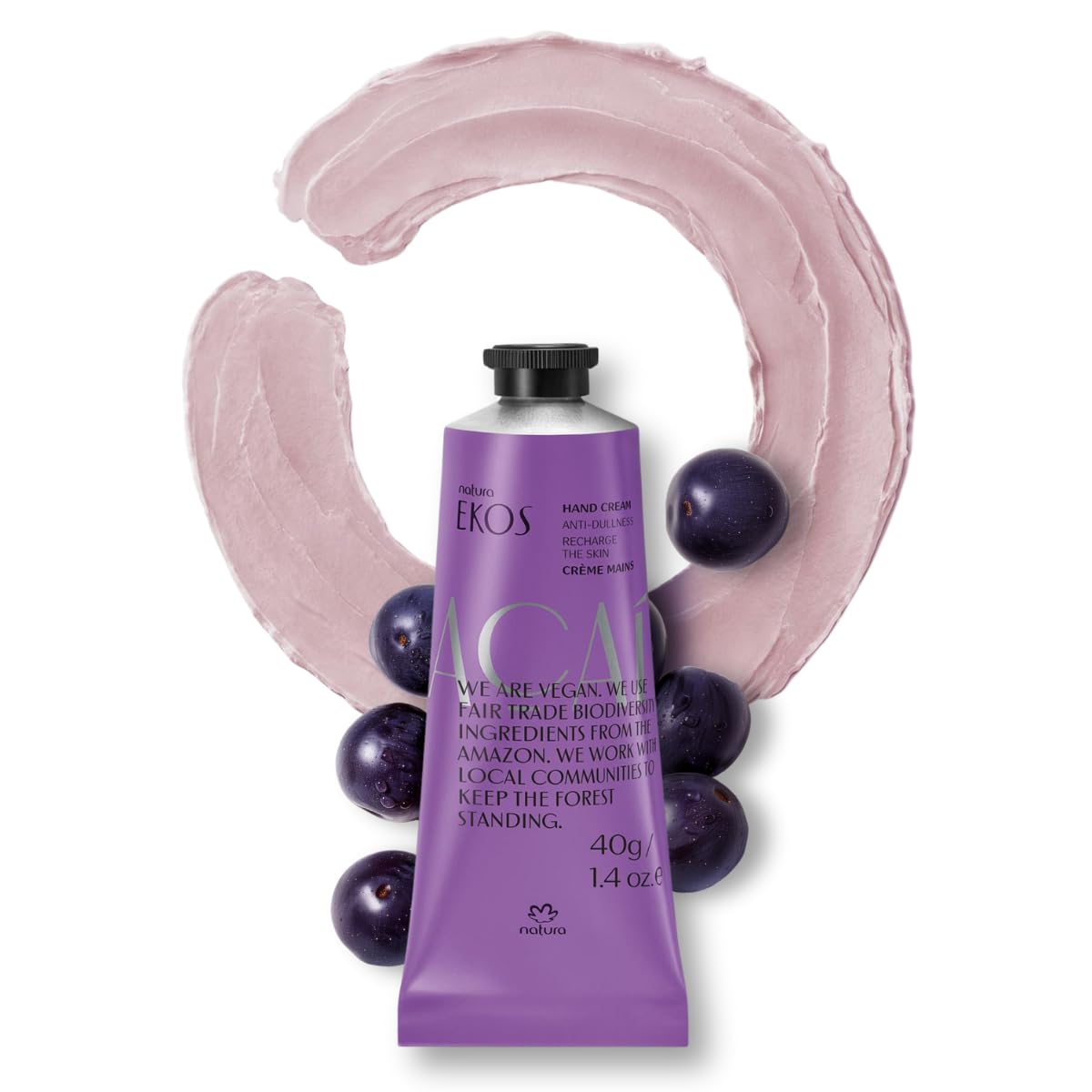 Natura - Ekos Açaí Hand Cream - Anti-Dullness Hand Balm - Recharge the Skin - Fast Absorption - Skin Moisturizer - Vegan Skin Care - Brazilian Beauty Secrets - Self Care & Body Care - 1.41oz (40g)