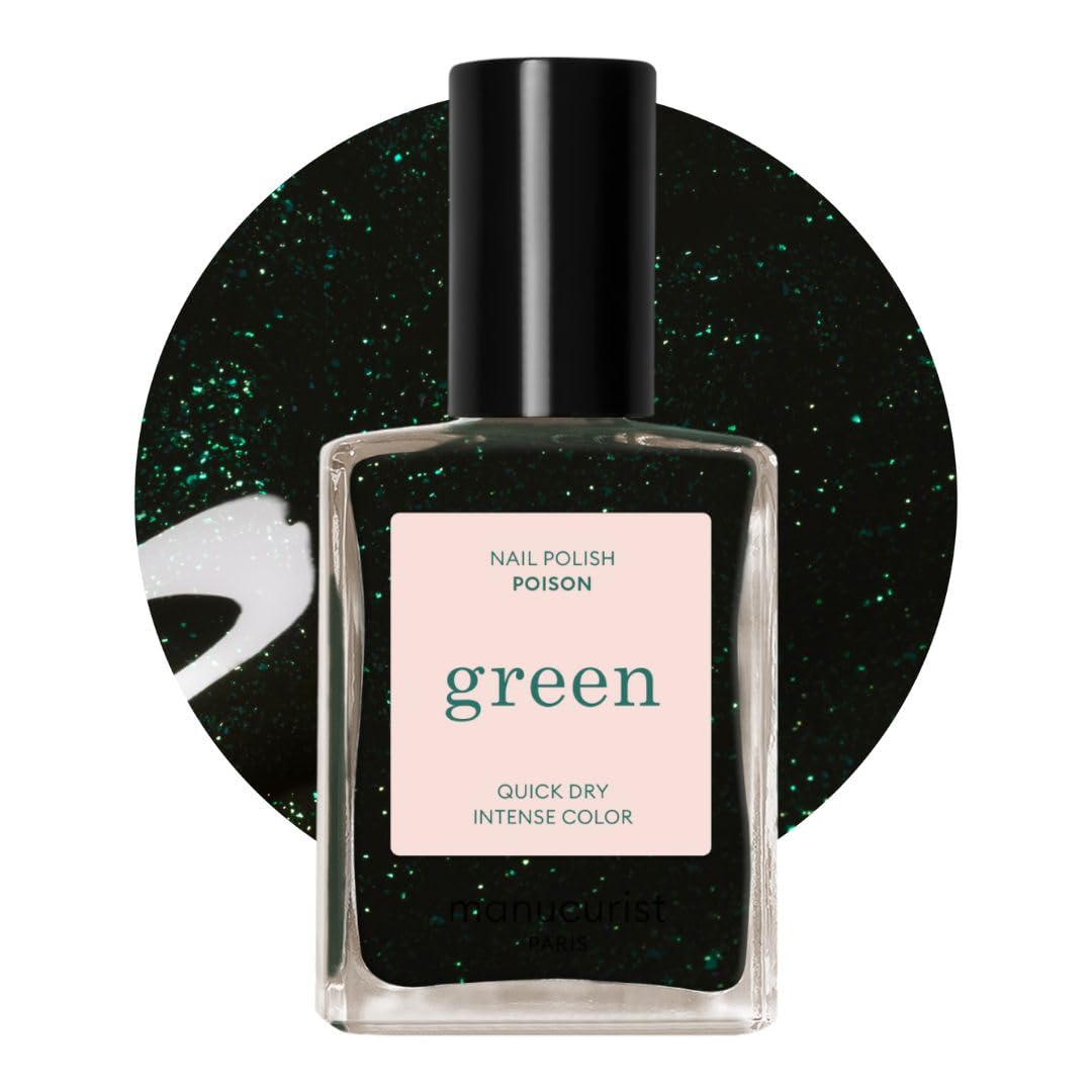 Manucurist Green Glitter Nail Polish - Natural Classic, 9-Free, Vegan (81%), 0.5 fl oz