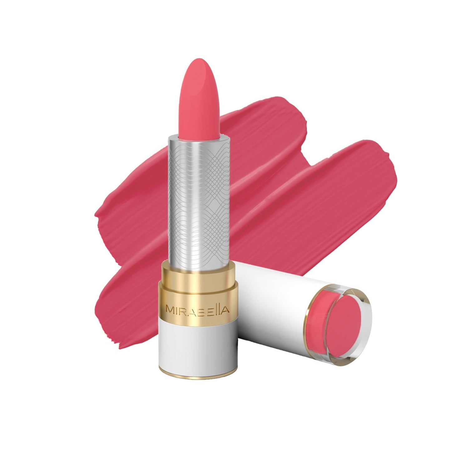 Mirabella Sealed with a Kiss Full Coverage Moisturizing Lipstick, Richly Pigmented, Ultra Creamy, Hydrating and Mineral-Based Lip Color with Antioxidant Vitamin E in Matte & Shine Shades, Coral Crush