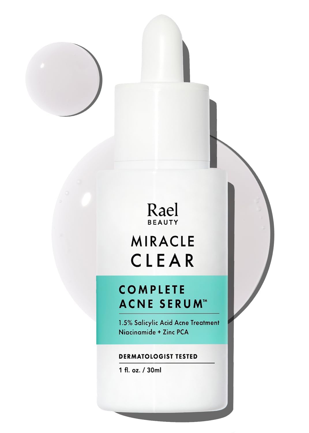 Rael Serum for Face, Miracle Clear Complete Acne Treatment - 1.5% Salicylic Acid, 2% Niacinamide, 0.5% Zinc, Pore Minimizer, Even Skin Tone, Korean Skincare (1 fl oz, 30ml)
