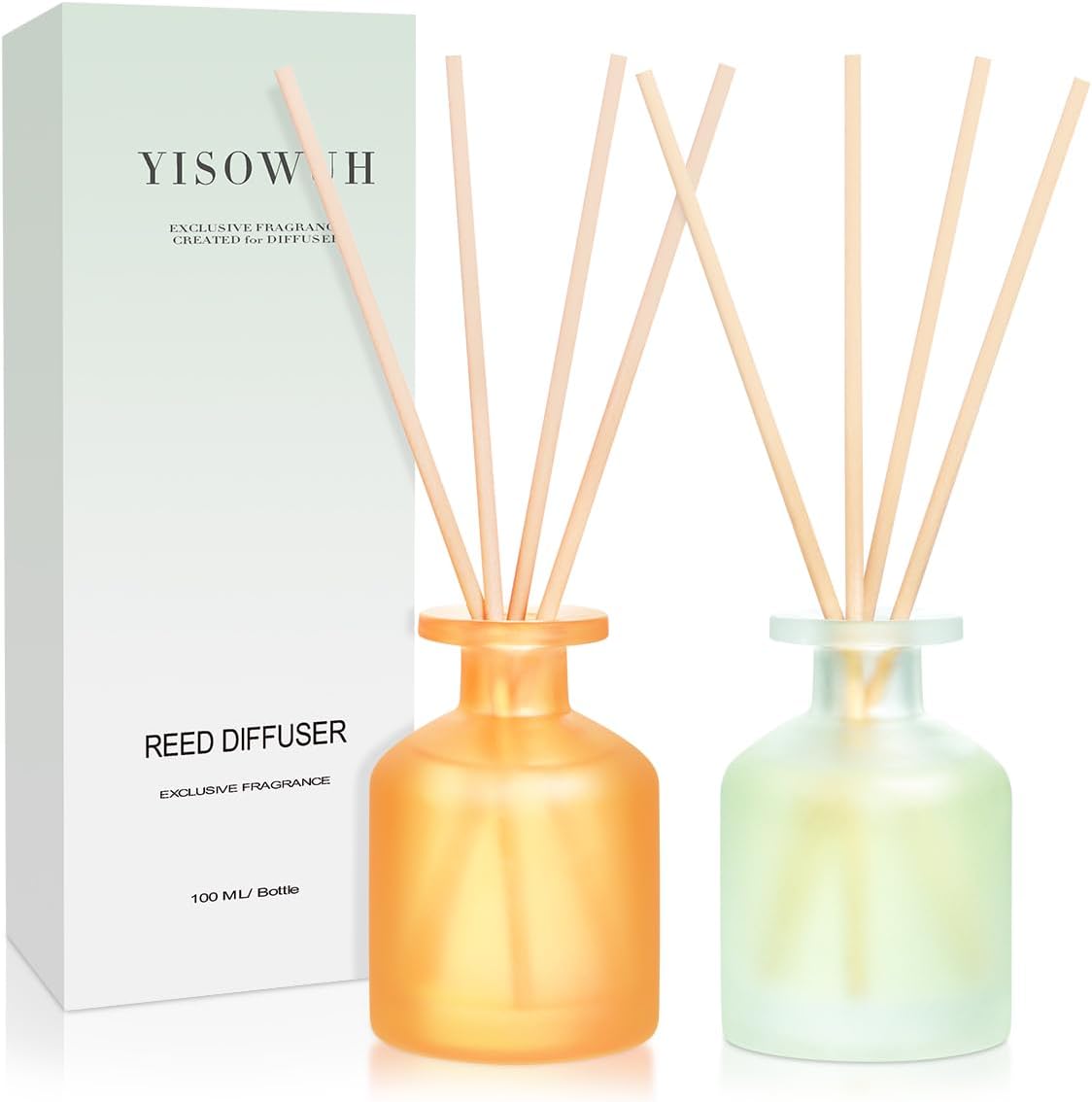 Reed Diffuser - Citrus&Linen 3.38oz (100ml) 2 Pack Essential Oil Reed Diffuser Set with 8 Sticks, Long Lasting Fragrance for Home, Bathroom, Bedroom, Room, Decor