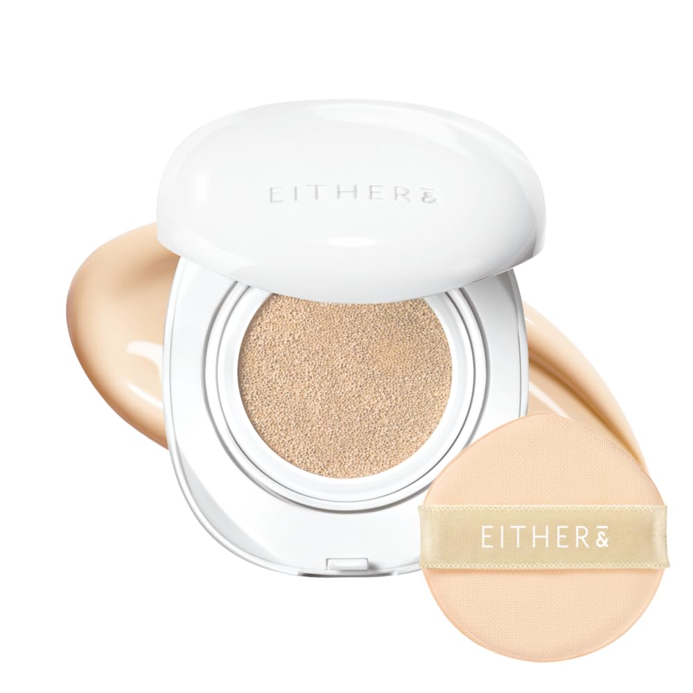EITHER& Glow Pixel Cushion Foundation, Glowy Skincare, Korean Makeup, Natural Coverage, Moisturizing, Lightweight, Long Lasting Coverage for Flawless Skin (21P Rosy)