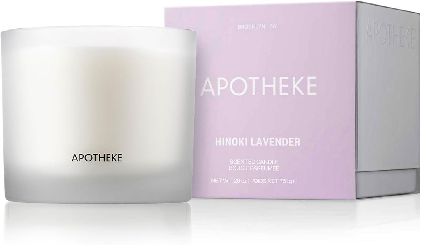 Apotheke 3-Wick Scented Candles for Home, Hinoki Lavender - 26 oz Soy Wax Jar Candle Gift for Women - Long-Lasting Fragrance with Perfume-Grade Essential Oils - Lavender, Lotus Flower, Hinoki Cypress