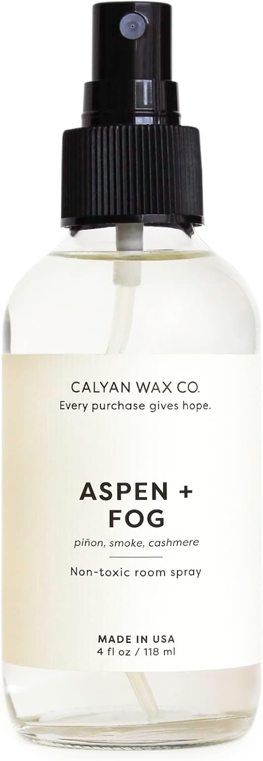 Calyan Wax Co. Non Toxic Room Spray, Aspen + Fog Air Freshener, Non Aerosol Natural Room Mist, Aromatherapy Spray with Essential Oils, 4fl oz