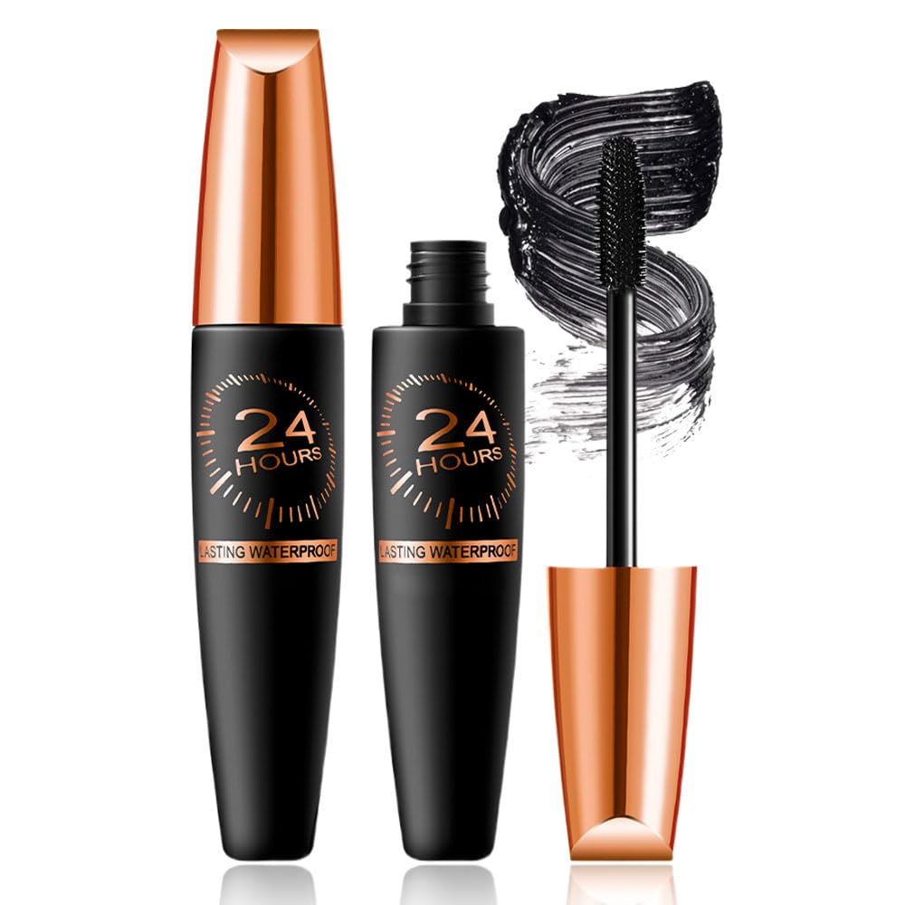 Waterproof Silk Fibre Thick Lengthening Mascara, 4D Silk Fiber Lash Mascara for Women, Long Lasting Smudge-Proof Curling Eyelashes Mascaras Black Volume and Length Natural, All Day Full (1 PCS)