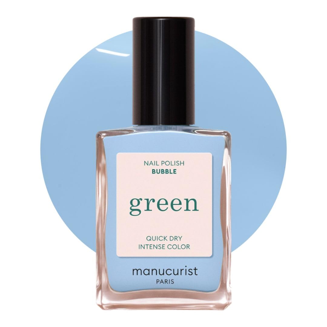 Manucurist Green Nail Polish Bubble - Blue Pastel - 9-Free, Plant-Based and Vegan - Manicure - Made in France - 0.5 fl oz