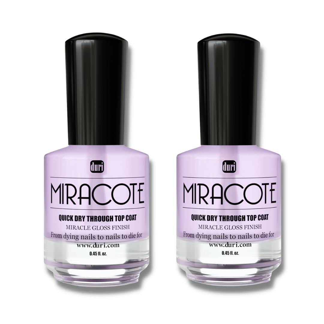 duri Miracote Quick Dry Through Top Coat for Miracle Gloss Finish, None Yellowing, Low Viscosity, Protects Polish from Chipping, Super Glossy, 2 pack
