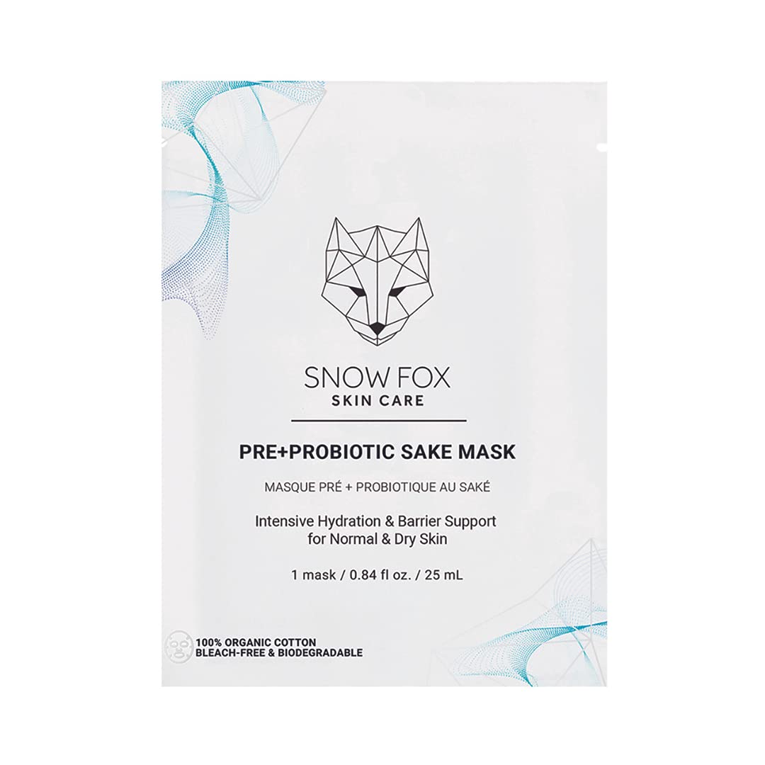 Snow Fox Pre+Probiotic Sake Sheet Mask – Microbiome Supportive Face Mask with 5 Vegan Biotics & Japanese Sake Ferment – 1 Pack