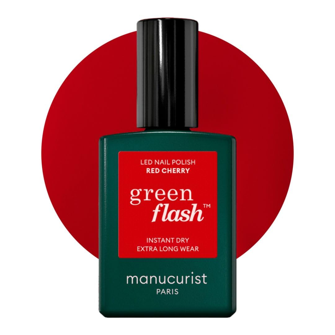 Manucurist Green Flash LED Classic Red Cherry Gel Nail Polish - Red Nail Polish - Vegan, 12-Free, Plant-Based - Strengthens and Protects the Nail - Made in France