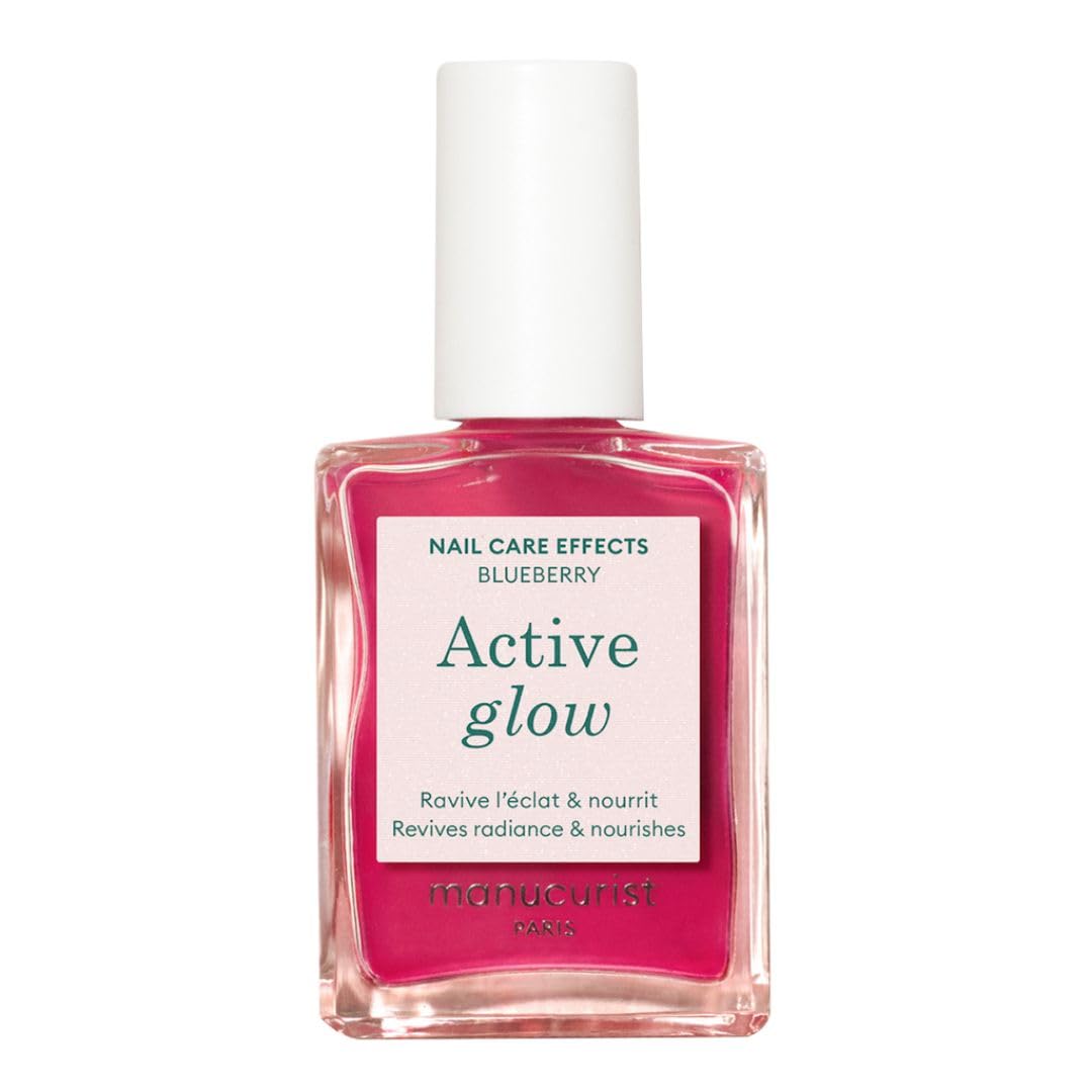 Manucurist Active Glow Blueberry All-in-One Perfecter Nail Polish & Care - No Lamp - Vegan & Made in France Ultra-Glowy Rose Mirror-Like Shine - Nail Concealer & Care - Plant-Based Ingredients