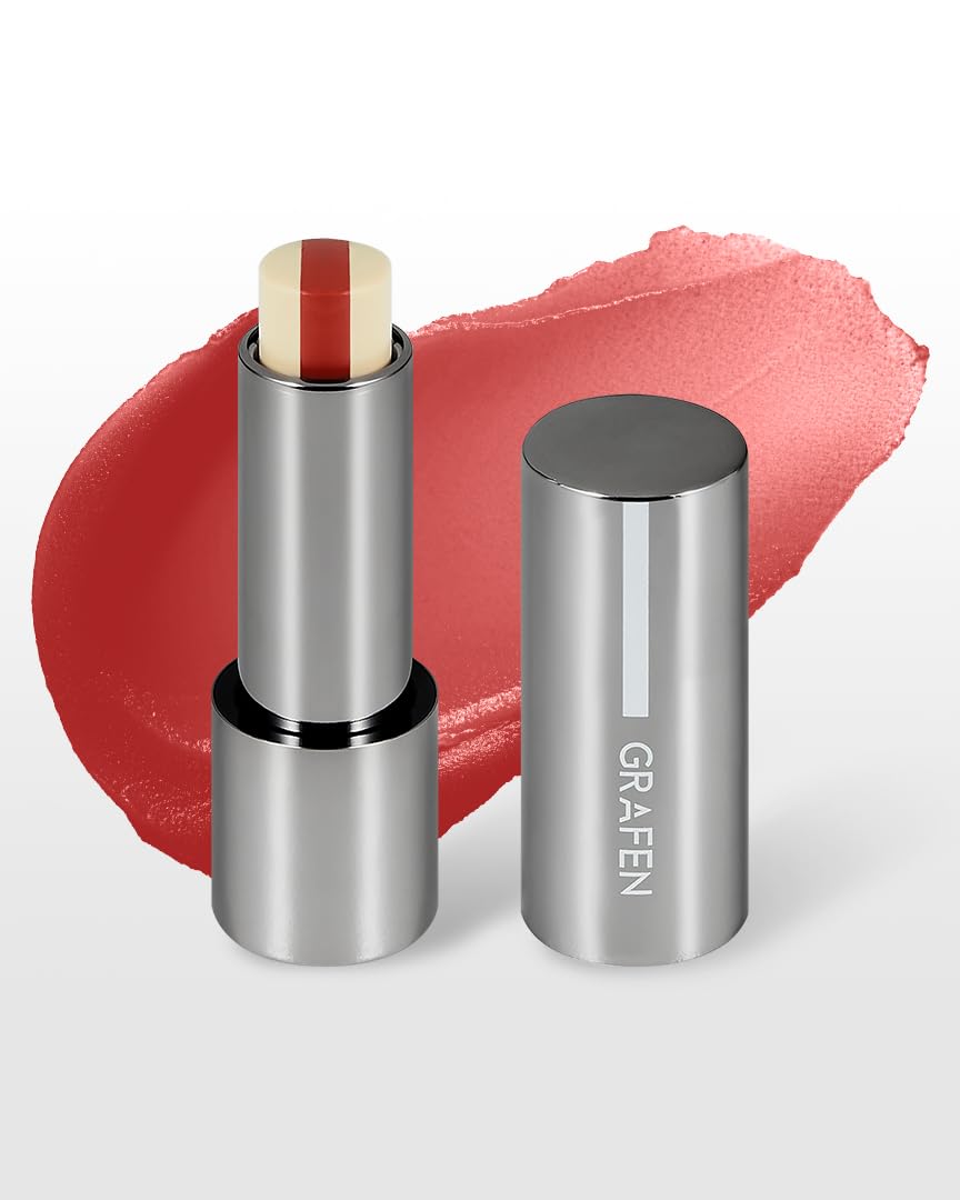 Grafen Triple Lip™ Tinted Lip Balm – Natural Color Lip Care with Moisture, MATT FINISH, Nourishing Oils for Soft & Healthy Lips (Multiple Shades) (Red Brown)