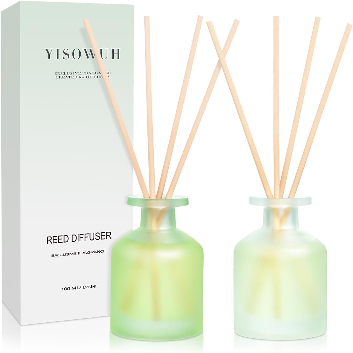 Reed Diffuser - Clean Linen & Jasmine Lily 3.38oz (100ml) 2 Pack Essential Oil Reed Diffuser Set with 8 Sticks, Long Lasting Fragrance for Home, Bathroom, Bedroom, Room, Decor, Gifts
