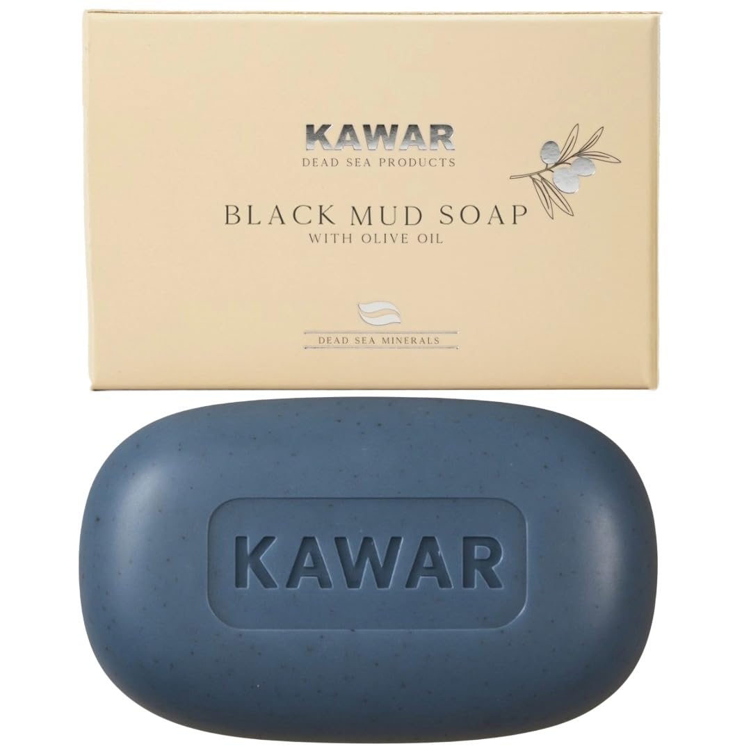 KAWAR Dead Sea Black Mud Soap with Shea Butter & Olive Oil - Relief for Acne, Psoriasis & Eczema - Moisturizing Vegan Bar for Men & Women - For Oily to Normal Skin, 4.2 oz