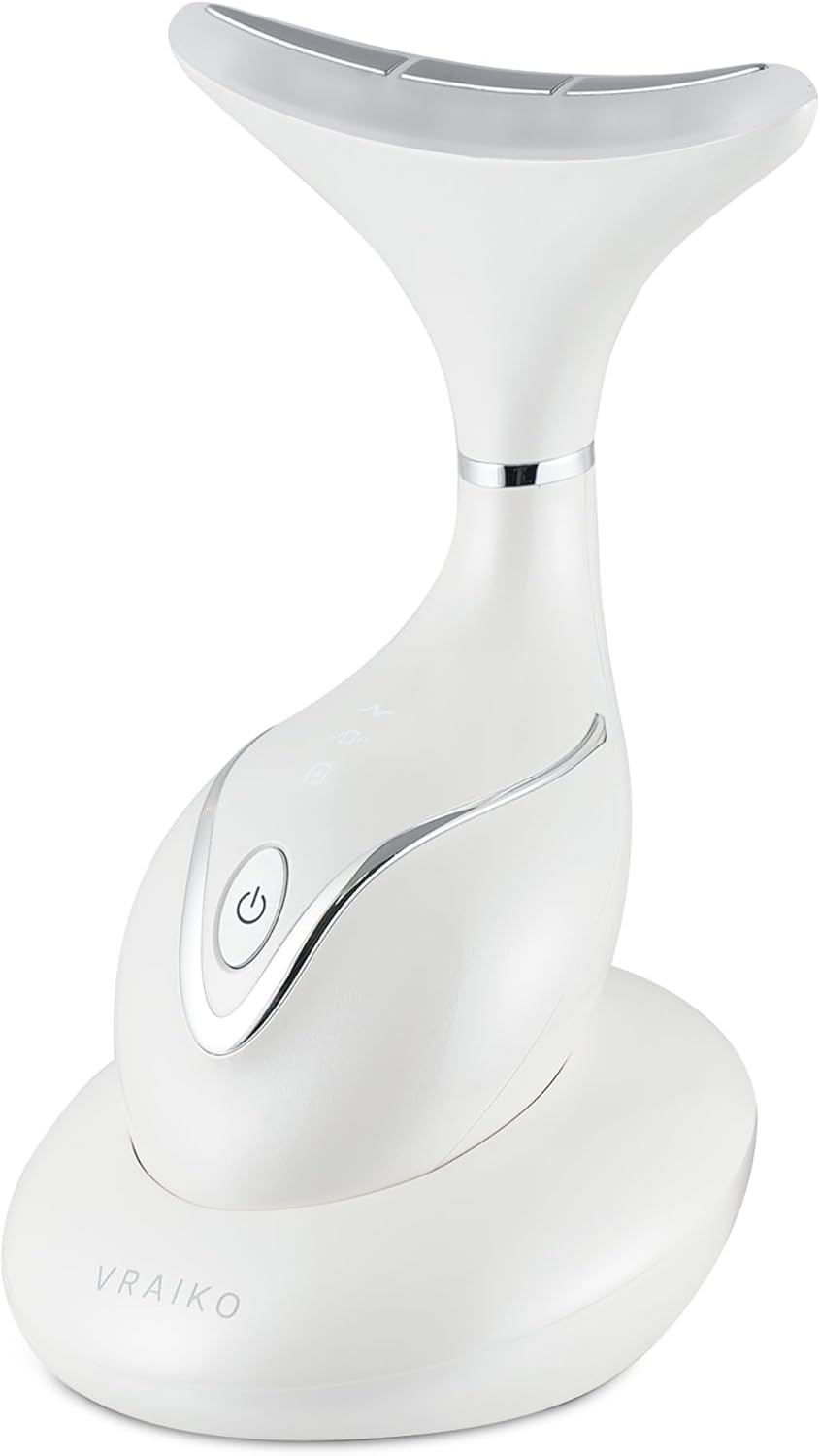 VRAIKO Iris Neck Face Massager, Pro Face Sculpting Tool with Charging Base, All-in-1 Facial Device for Enhanced Absorption, Radiance, Contouring, Elasticity, Home Facial Spa (White)