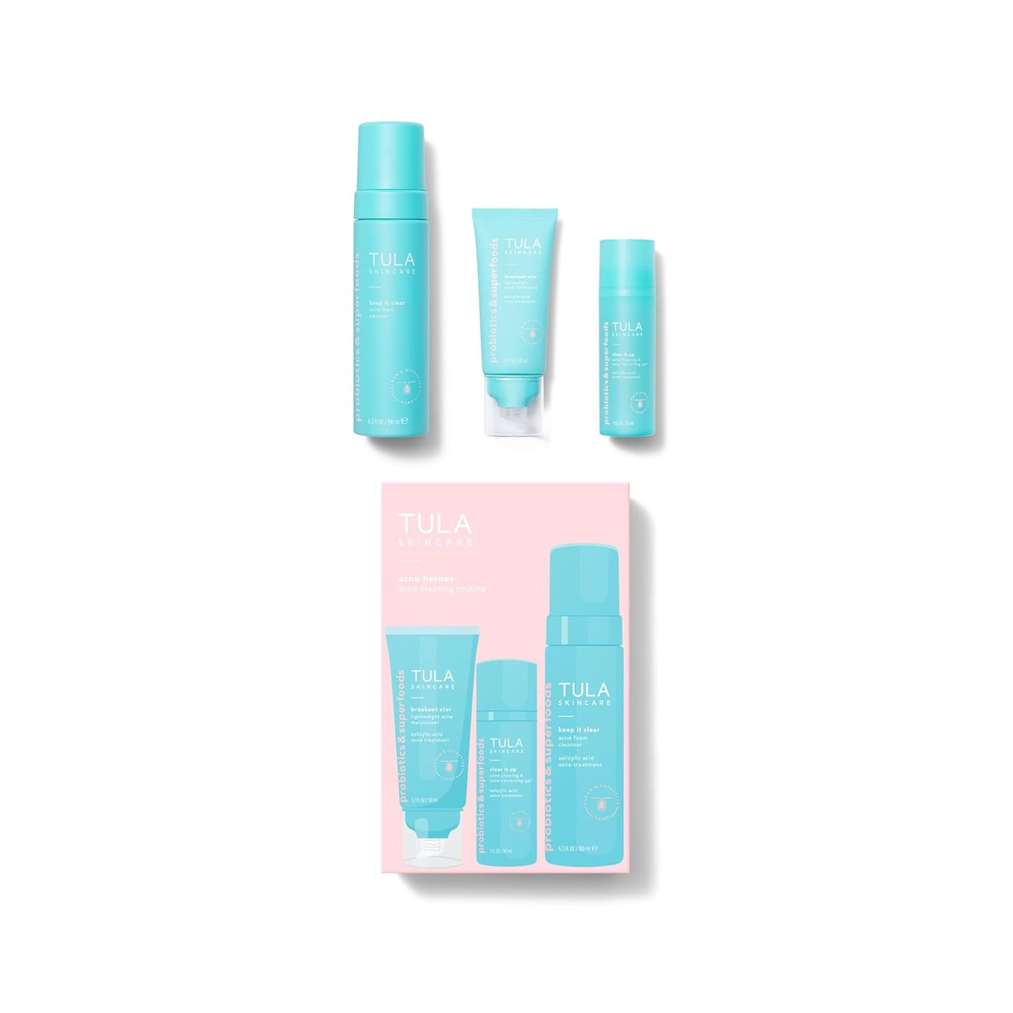 TULA Skin Care Acne Heroes Level 3 Acne Clearing Routine - An Effective, Gentle, and Complete Acne-Clearing Routine for Mild to Severe Breakouts, 3-Piece Kit