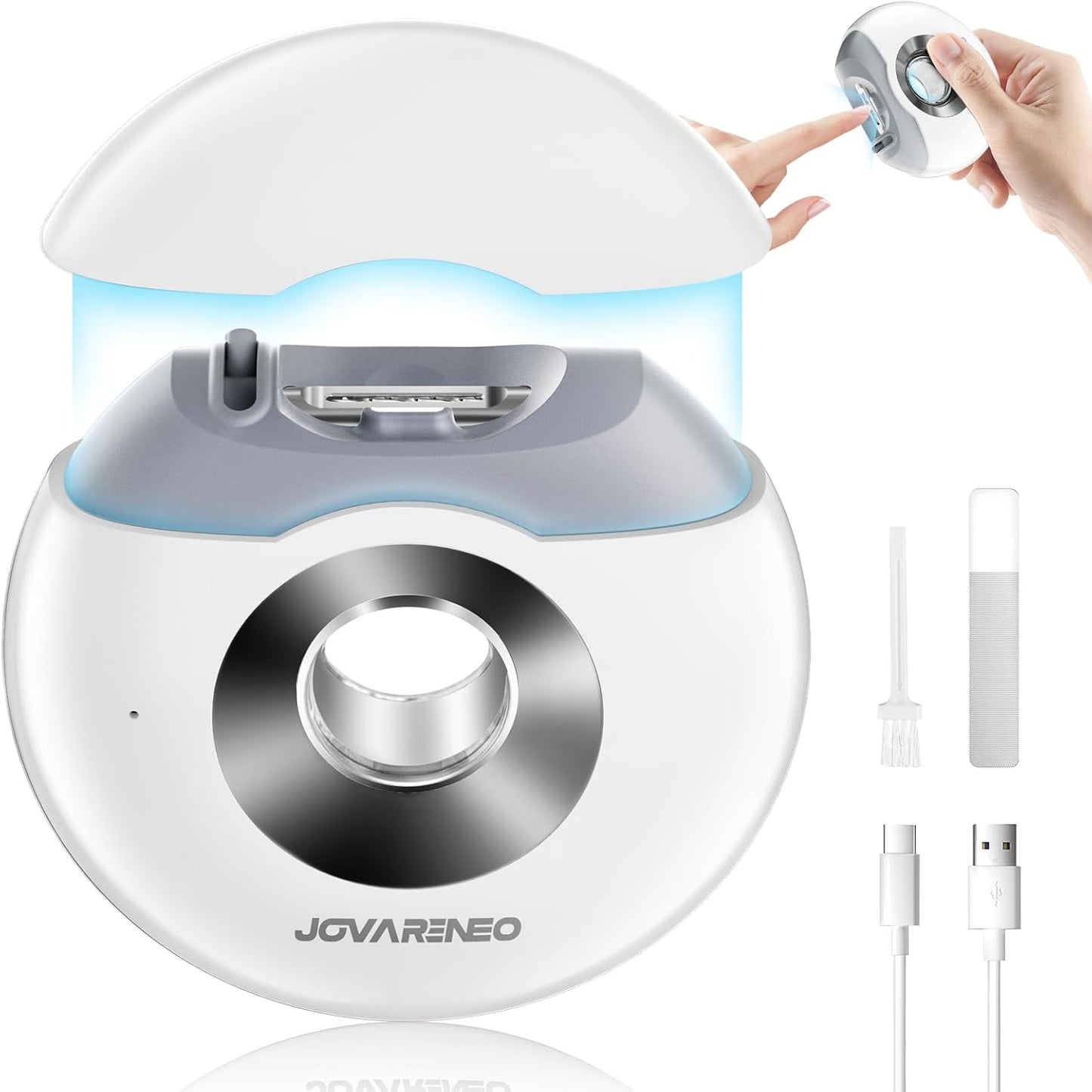 Electric Nail Clippers Automatic Nail Trimmers with Dual Blade Heads, LED Light, Nail Care Tool, Cutter & Grinder for Fingernails, Safe for Babies, Kids, Adults, Seniors, Weak Hands