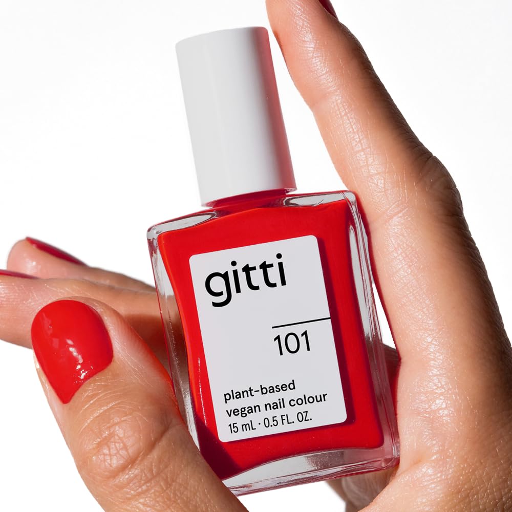 gitti Plant-based Nail Polish I Non-Toxic, 30-Free, Based On Natural Origin Ingredients, Cruelty.Free, Vegan, High Performance Colors, Glossy Finish, Shade no. 101 Fiery Red I (0.5 fl oz)