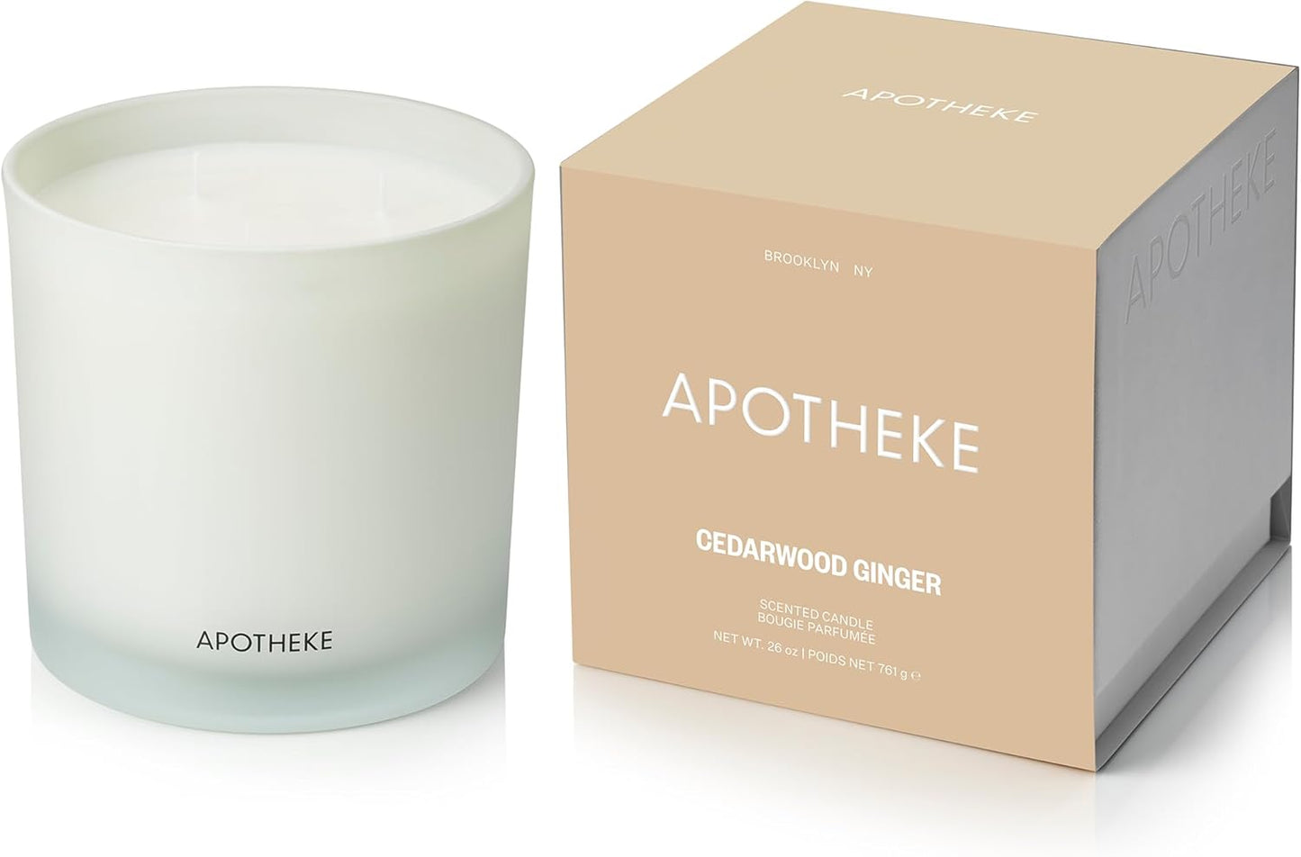 Apotheke 3-Wick Scented Candles for Home, Cedarwood Ginger - 26 oz Soy Wax Jar Candle Gift for Women - Long-Lasting Fragrance with Perfume-Grade Essential Oils - Patchouli, Red Tea, Fig & Coconut