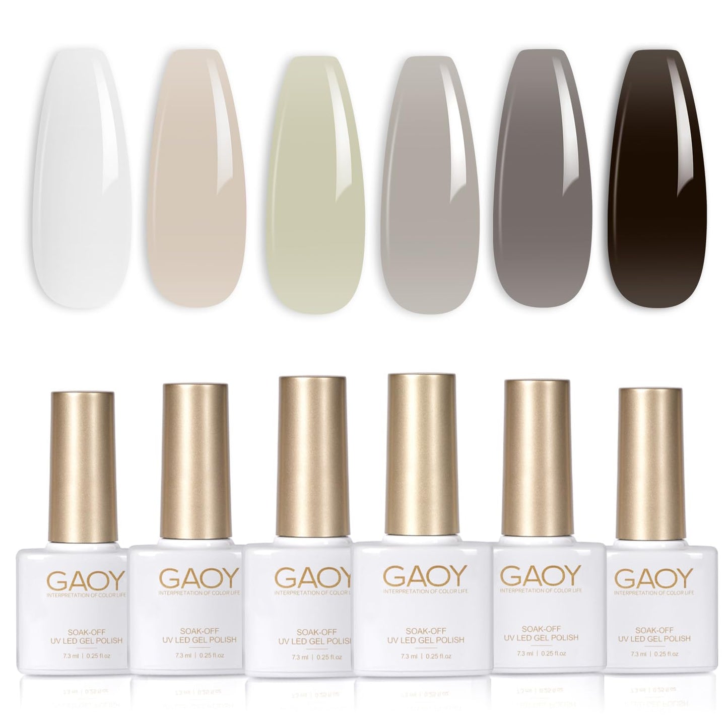 GAOY Jelly Black White Gel Nail Polish Set, 6 Transparent Colors Sheer Gray Nude, Soak Off UV Light Cure Gel Polish Kit for Salon and Nail Art DIY at Home