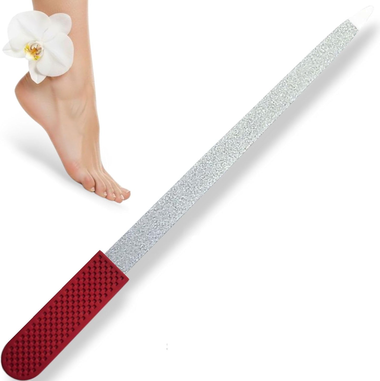 Professional Sapphire Ruby Red Nail File – 6.7" Stainless Steel, Double-Sided Metal File, Ergonomic Non-Slip Handle, for Natural, Gel, Acrylic Nails, Manicure & Pedicure Tool