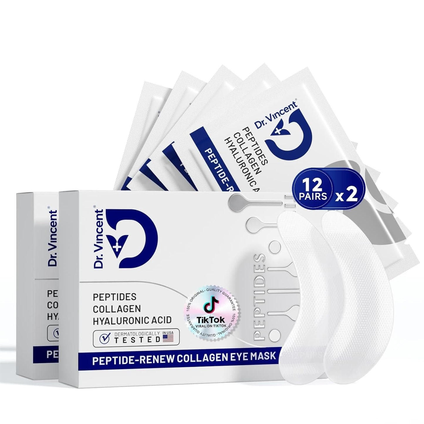 Peptide Renew Collagen Eye Mask-Under Eye Patches for Wrinkles Dark Circles Puffiness-Polypeptide Collagen Hyaluronic Acid Under Eye Masks – Hydrating Firming Eye Bags Treatment -24 Pairs