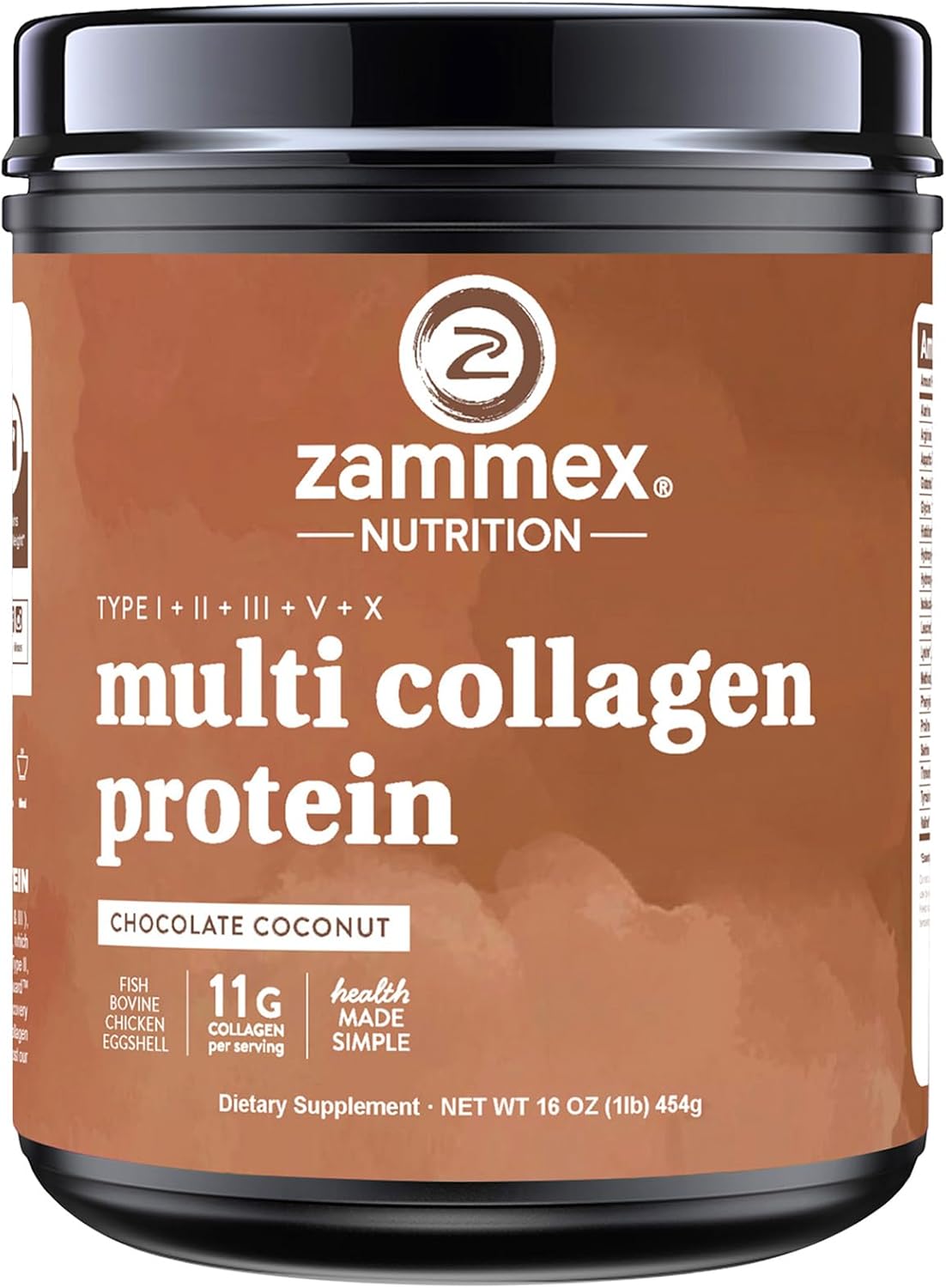 Zammex Multi Collagen Protein Powder, Type I & III & V & X, Hydrolyzed Collagen Peptides for Women & Men, Supports Hair and Skin, Gut Health, 41 Servings, Chocolate