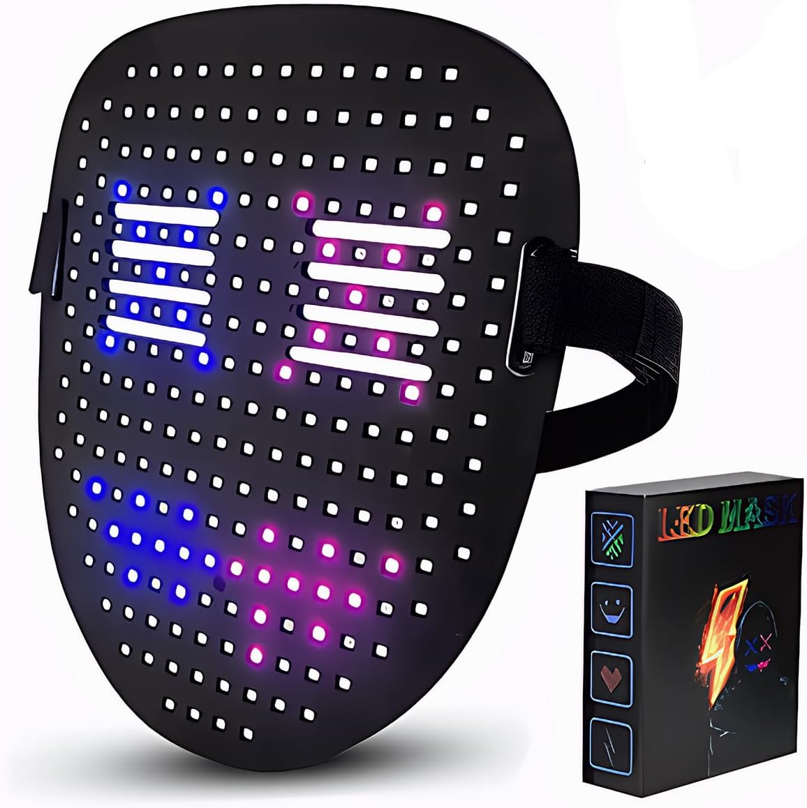 Led Mask with Gesture Sensing, Light Up Face Mask, Led Halloween Mask,Digital Mask for Costume Cosplay Party Masquerade