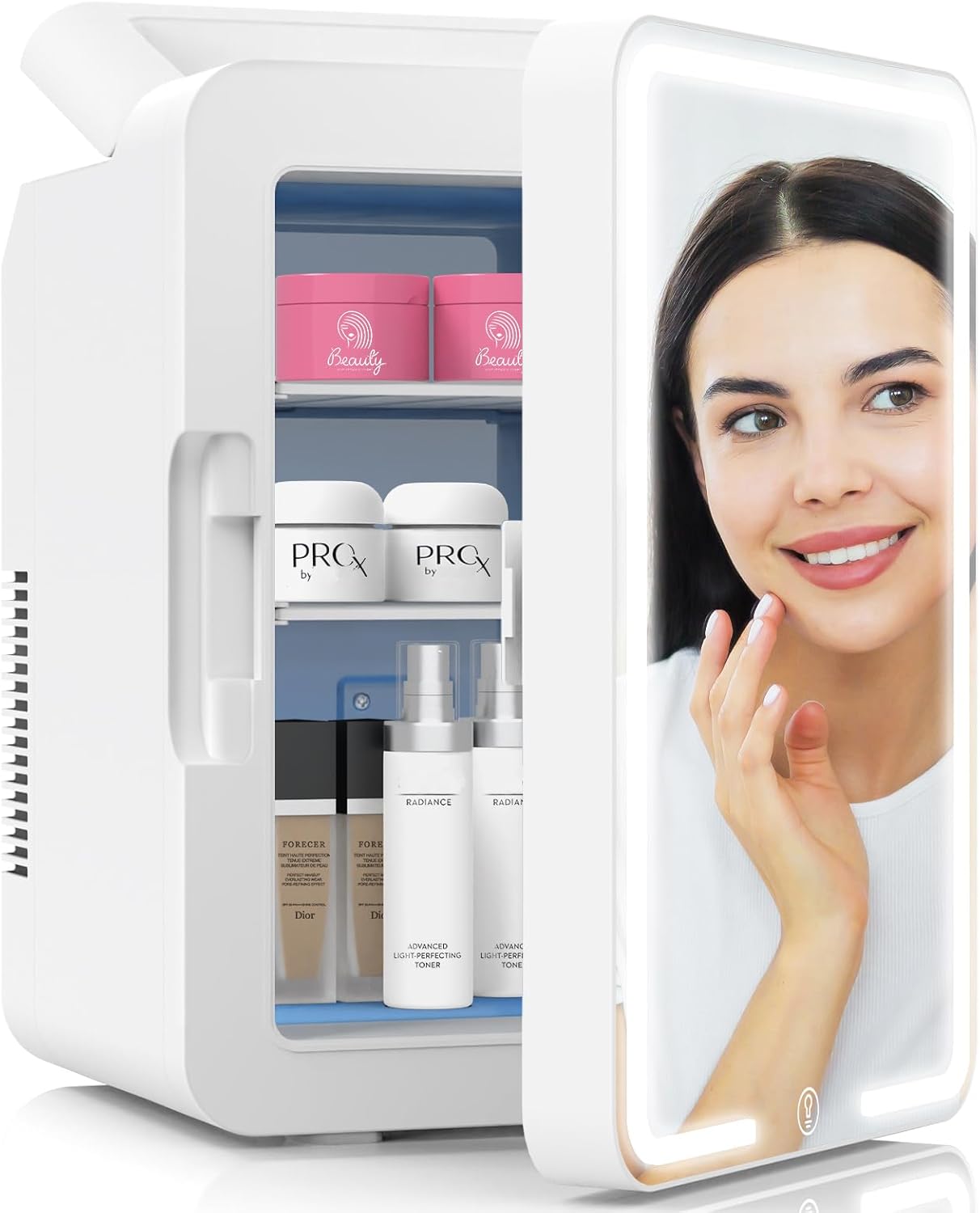 advwin 12L Mini Skincare Fridge with Dimmable LED Light Mirror, Makeup Fridge for Cooler & Warmer, Cosmetics, Beauty, Food & Drinks, Portable Small Refrigerator for Bedroom, Office, Dorm and Car