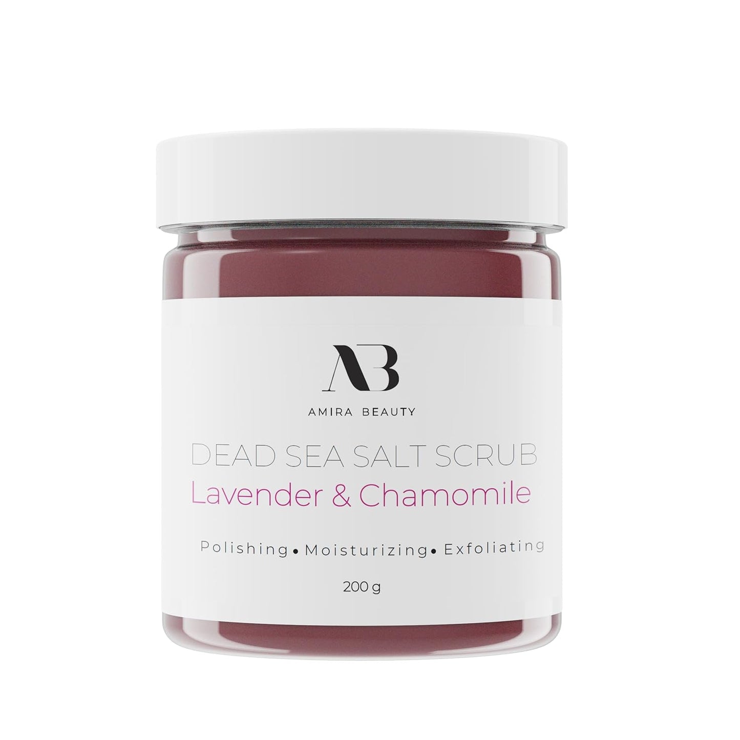 Amira Beauty Dead Sea Salt Body Scrub | Lavender & Chamomile | Foaming Shower Scrub with Organic Essential Oils | Exfoliates and Moisturizes Skin | 7 OZ