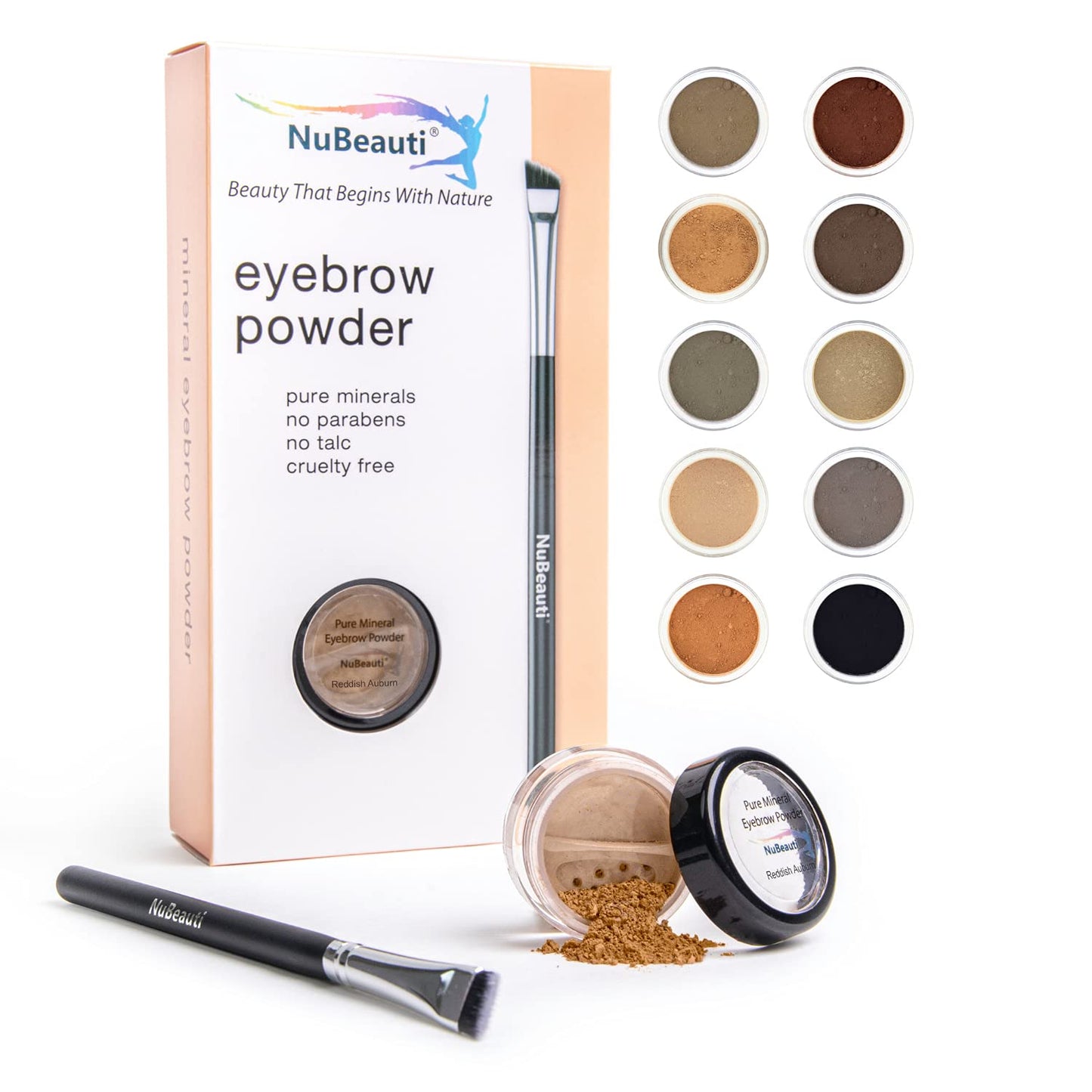 Natural Eyebrow Powder Eyebrow Kit – Mica Brow Powder Eyebrow Makeup Kit with Professional Angled Eyebrow Brush – 10 Natural Shades – No Parabens or Chemicals – Eyebrow Shaper Kit by NuBeauti