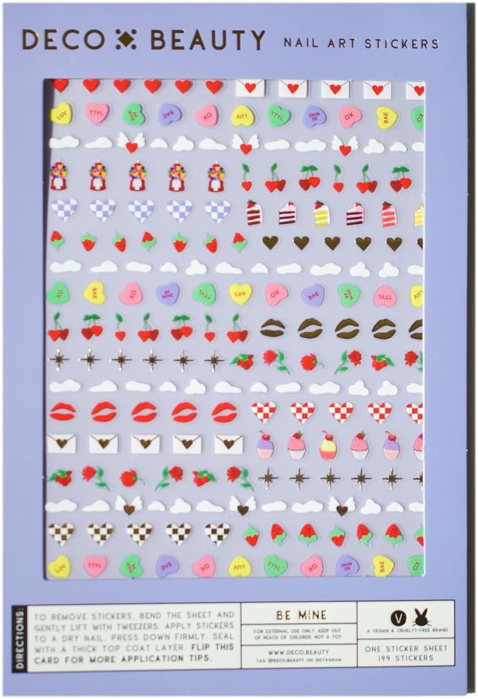 Deco Beauty Be Mine Nail Stickers - Lightweight & Easy-to-Apply Art with Cute & Trendy Designs - Durable & Long-Lasting Nail Stickers for Women, Ideal for DIY Manicures