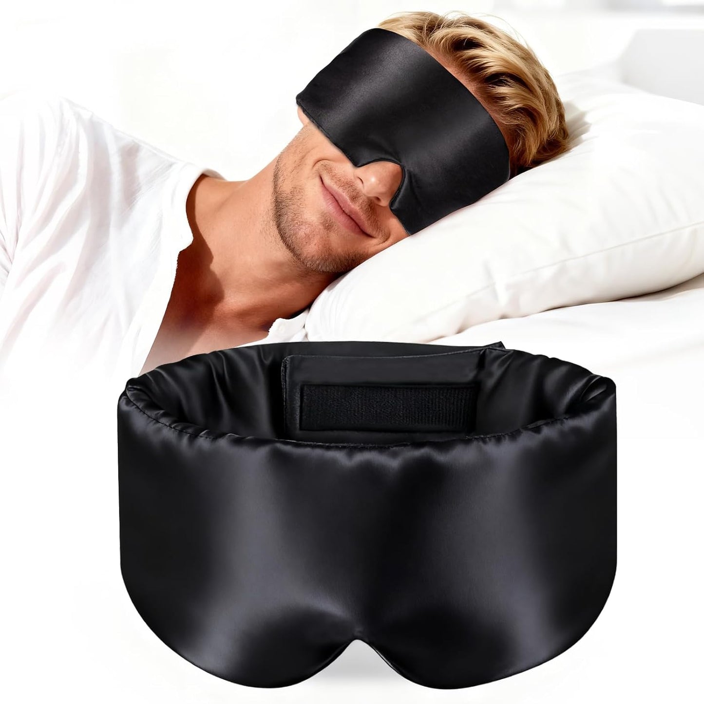 Mulberry Silk Sleep Mask for Men & Women - 100% Light Blocking Blackout Eye Mask for Side Sleepers, Adjustable Fit for All Heads, Soft Zero Pressure Comfort, Unisex Travel Eye Cover(Black)