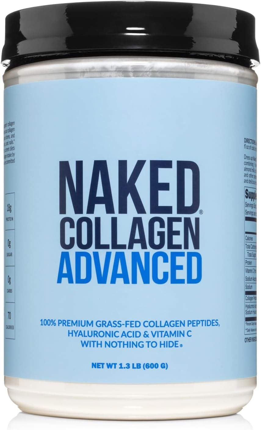 NAKED Collagen Advanced - Peptides Protein Powder, Hyaluronic Acid, Vitamin C, Pasture-Raised, Grass-Fed Hydrolyzed Collagen Supplement, Paleo Friendly, Non-GMO, Keto, Gluten Free, 21oz - 30 Servings