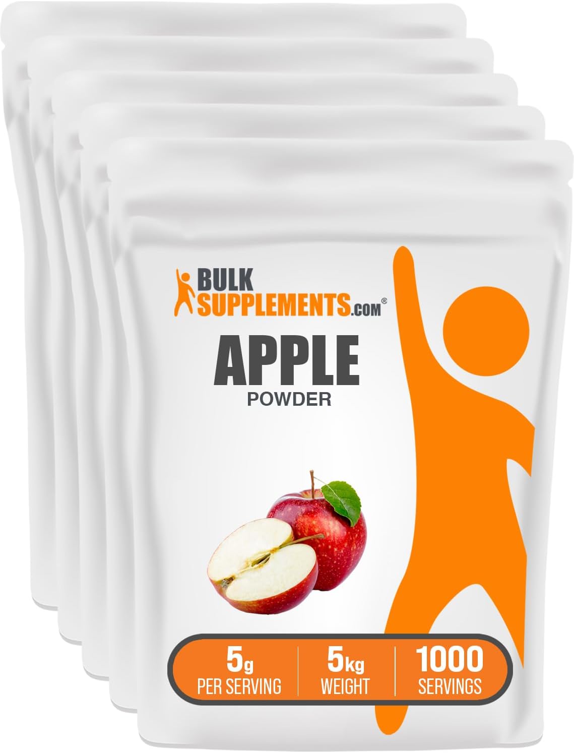 BulkSupplements.com Apple Powder - Apple Fruit Powder, Fiber Supplement for Digestive Support - Natural & Gluten Free, 5g per Serving, 1kg (2.2 lbs) (Pack of 5)