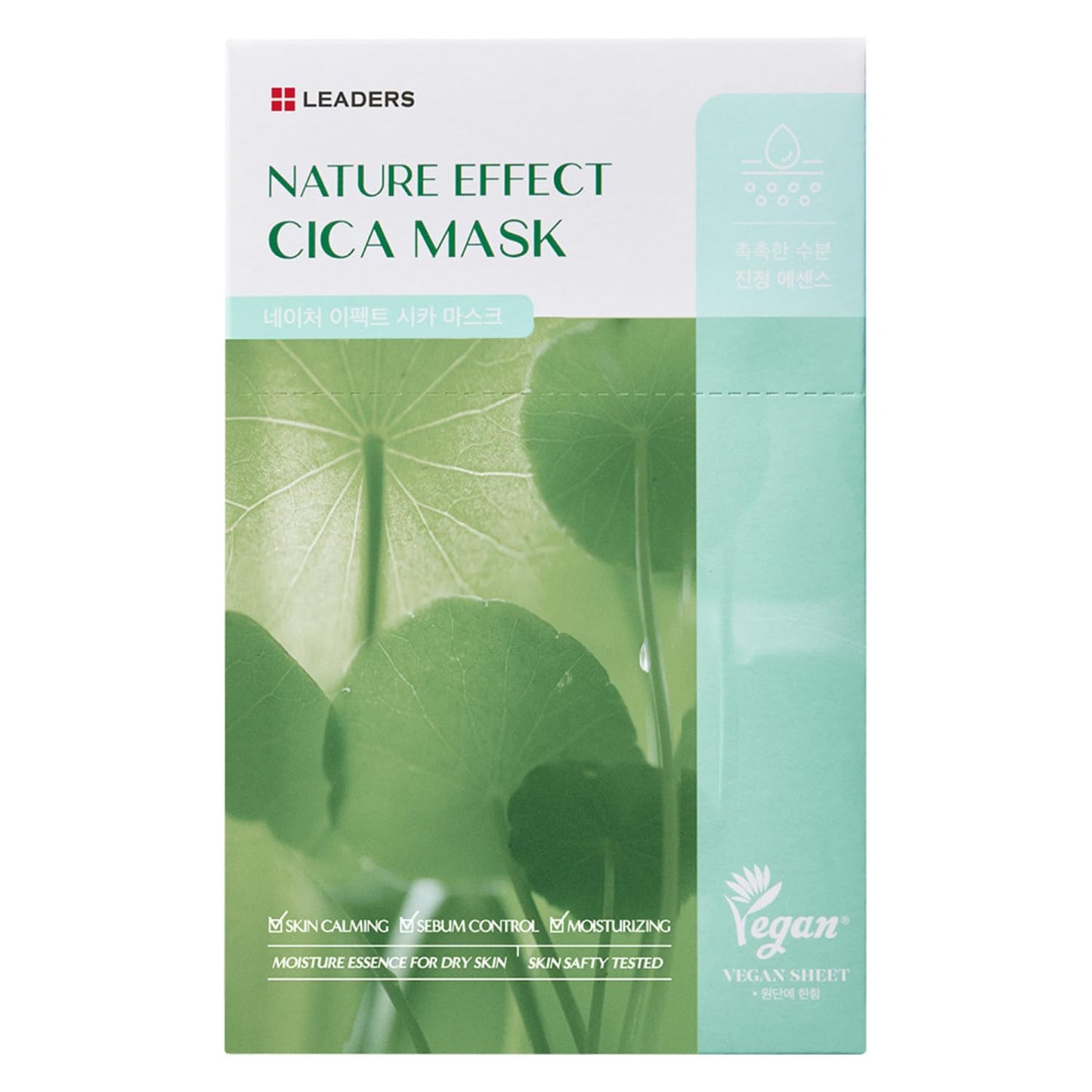 LEADERS Nature Effect Cica Mask – Hydrating & Soothing Face Mask with Cica & Tea Tree Extracts for Healthy Skin, Skin Calming & Moisturizing, Vegan & Plant-Derived, Sebum Control - 10 Sheets