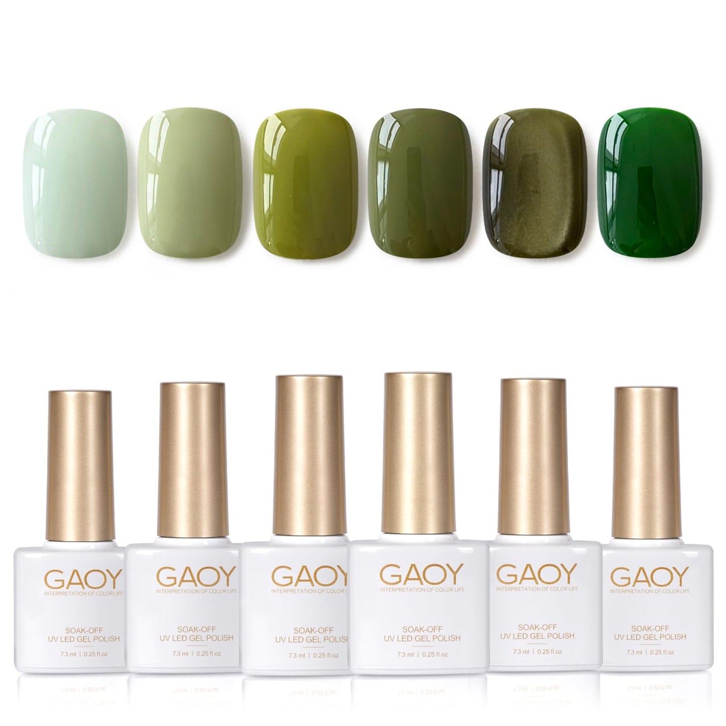GAOY Green Gel Nail Polish Set, 6 Colors Dark Green Cat Eye, Soak Off UV Light Cure Gel Polish Kit for Nail Art DIY at Home