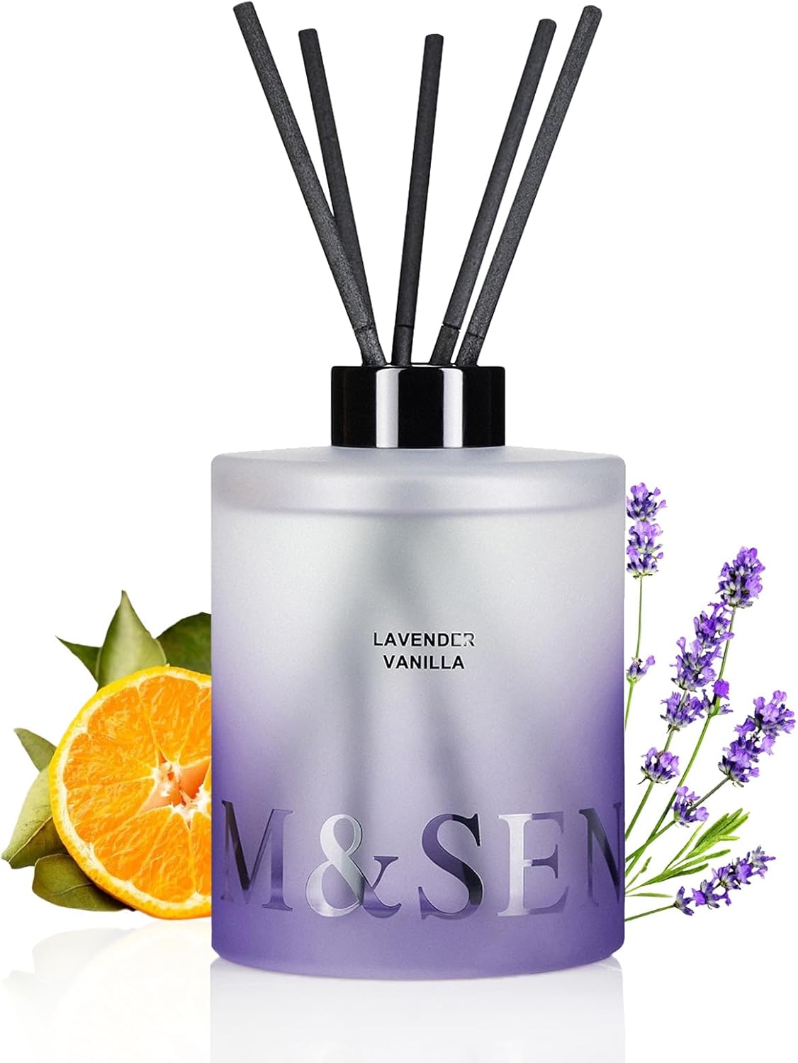 M&SENSE Lavender Vanilla Reed Diffuser Set - 16.9 fl oz Long-Lasting Home Scent Diffuser with Sticks, Natural Essential Oil Diffuser Gift for Office, Bedroom Bathroom