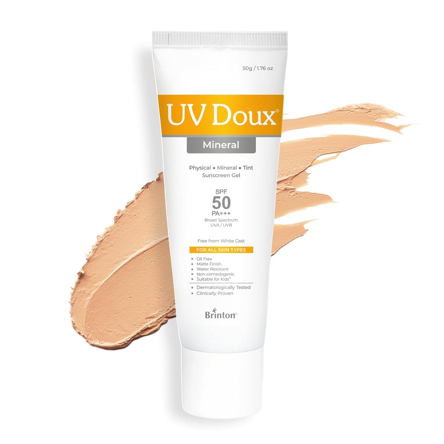UV Doux Mineral Sunscreen SPF 50 PA+++ | Tinted, Oil-Free, Water Resistant | No White Cast | Zinc & Iron Oxide | For Sensitive & Acne-Prone Skin | Broad Spectrum, 100% Mineral | Men, Women 50g/1.7oz