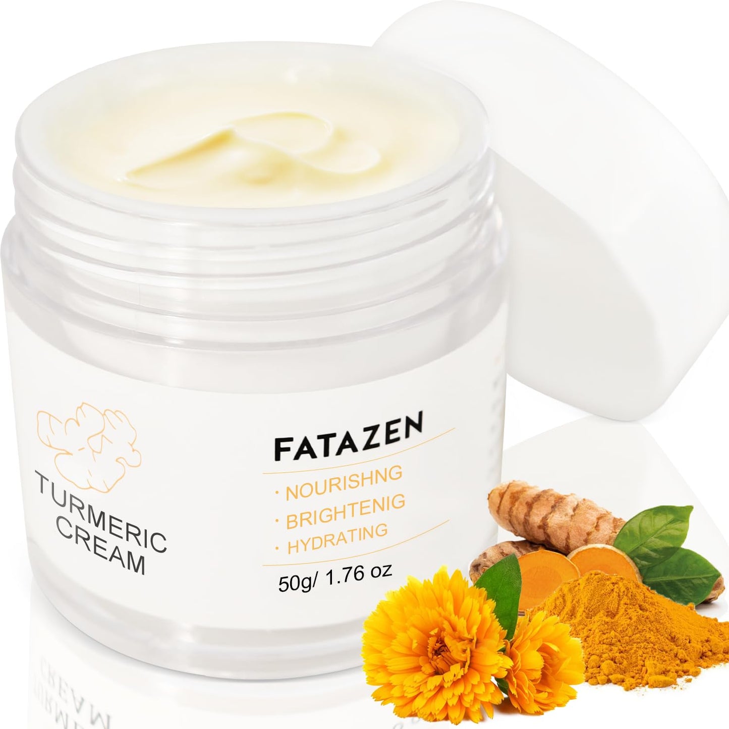 Turmeric Face Cream with Hyaluronic Acid & Aloe Vera for Acne-Prone Skin, Non-Comedogenic Daily Brightening Turmeric Moisturizer, Tea Tree Cream Calming Redness & Balancing Oily Sensitive Skin