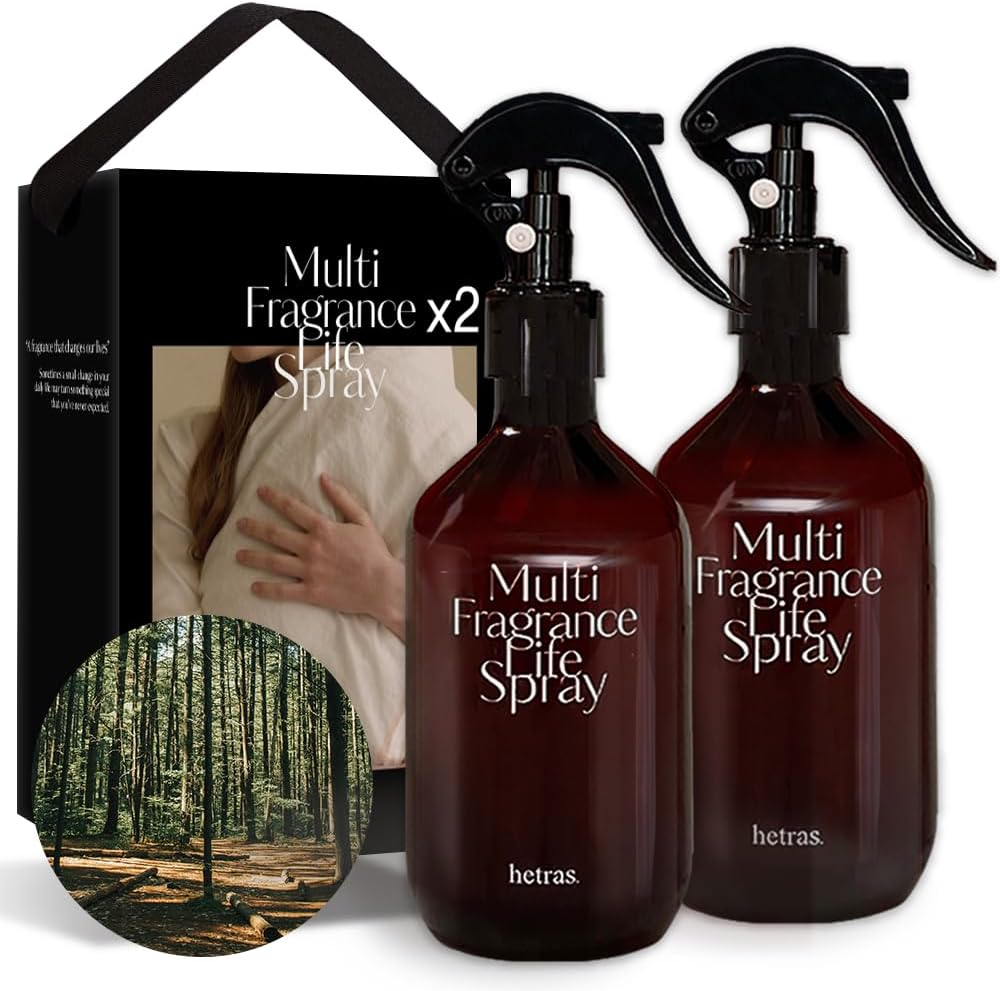 hetras Multi Fragrance Life Spray 10.14 fl oz x 2 Pack | Jeju Saryeoni Forest - Citrus & Greenery Scent | Non-Aerosol Odor Freshener Room Mist for Room, Closet, Fabric | Infused with Essential Oils