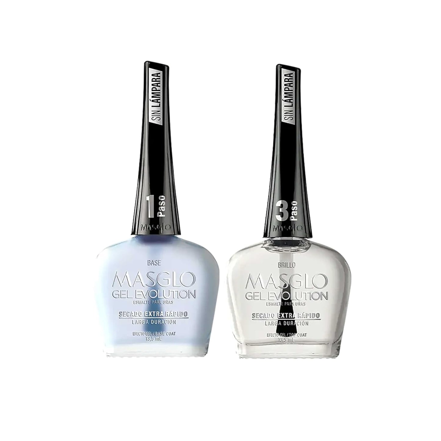 MASGLO GEL EVOLUTION Nail Polish Gel Effect, No UV/Led Lamp, Duration Up to 12 days 2 PCs (Base - Top Coat) for Manicure