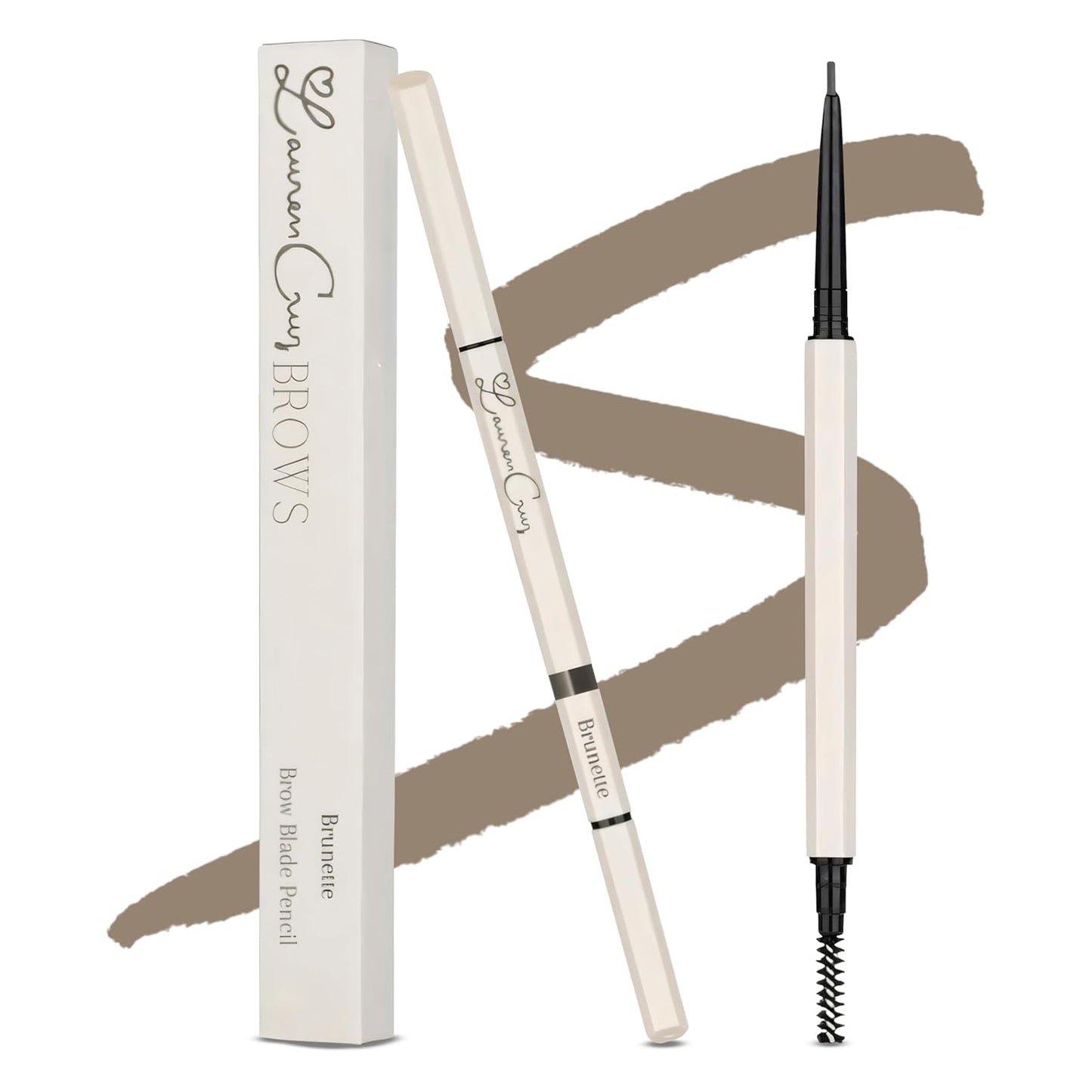 Eyebrow Pencil Make Up for Women - Long-lasting and Waterproof Eyebrow Pencil by Lauren Cruz - Dual-Ended Eyebrow Pen with Micro-tip and Spoolie -Fuller Look Brow Pencil - Brunette